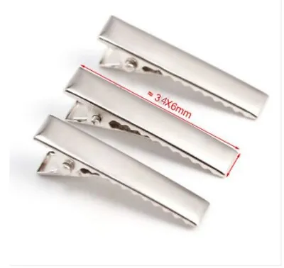 50 Or 100 X SILVER COLOUR CROCODILE ALLIGATOR STRAIGHT BLANK HAIR CLIPS 34mm CL4 • £5.99