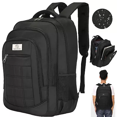 17 Inch Laptop Backpack Waterproof Large Rucksack Men Travel School Bag Black • £14.99