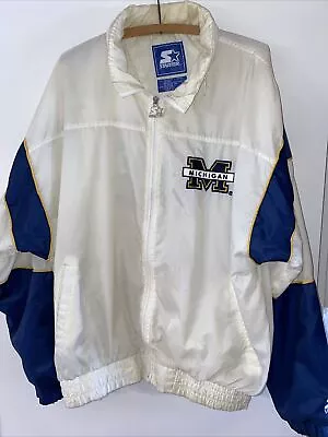 Michigan  Starter Jacket Vintage Full Zip Windbreaker DISTRESSED STAINED XL • $44.99