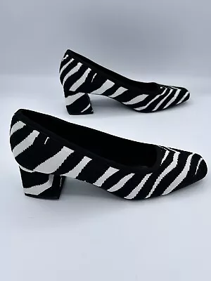 Next Heels 4 Black White Zebra Print New Square Toe Court Shoes Slip On Block  • £24