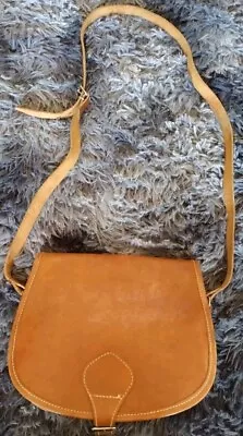 Vintage Genuine Leather Saddle Hide   Shoulder Bag  Made In India Tan • £19.99