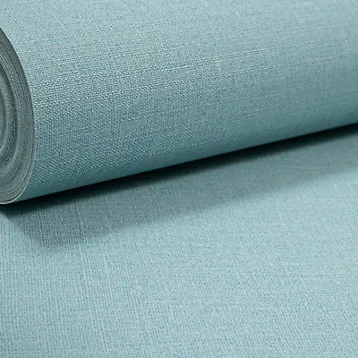 £10.99 • Buy RASCH Light Blue Wallpaper Linen Turquoise Textured Plain Fleece Wall Covering