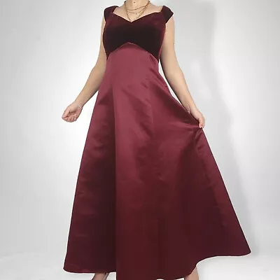 Mr K Burgundy Ruby Satin Velvet Prom Maxi Dress Ladies 14 Formal Vintage 90s Y2K • $120