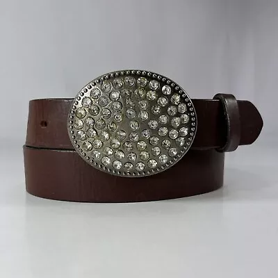 Old Navy Jewel Buckle Brown Italian Leather Belt - USA - Women's Size 34 • $13.30