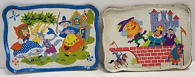 Ohio Art Toy Tin Serving Tray Little Red Riding Hood & Humpty Dumpty Rustic Vtg • $4.99