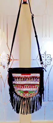 £49 • Buy Vintage Addiction Suede Beaded Fringed Embroidery Bag Festival Boho Hippie