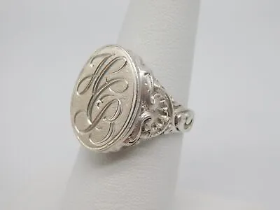 Lovely Antique Sterling Silver Repousse Flower Monogram  Hcb  Signet Ring Size 7 • $69.99