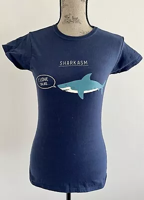 Ladies Qwertee Blue Sharkasm I Love Salad Shark T Shirt Top Size Medium Funny • $14.40