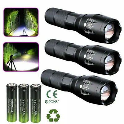 Rechargeable Battery 3.7V Li-ion Batteries+Tactical Zoomable T6 LED Flashlight • £13.86