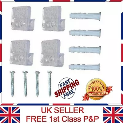 4pcs Transparent Mirror Wall Mounting Clips Kit Clear Clips/Brackets With Screws • £2.99