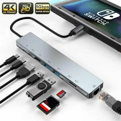 $32.87 • Buy Gigabit Ethernet Dongle Type C To USB-C Hub 4K HDMI Adapter USB 3.0 Port 87W PD