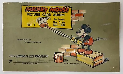 1935 Mickey Mouse Gum Picture Card ALBUM Series 1 Walt Disney Blank 1-48 Vol. 1 • $249.99