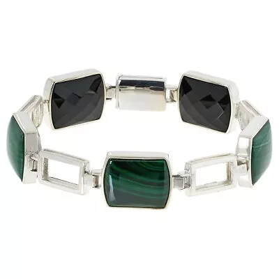 HSN Jay King Sterling Malachite And Black Chalcedony Reversible Link Bracelet • $259.99