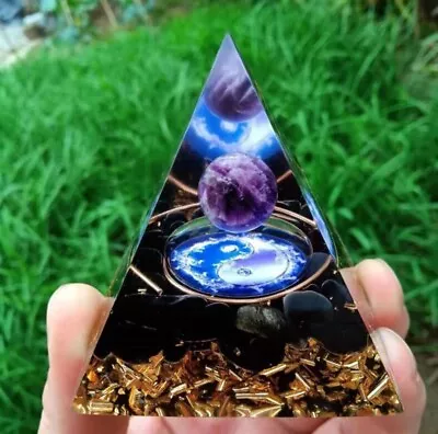 Amethyst Sphere Orgonite Pyramid Crystal Obsidian Meditation Orgone Pyramid • $19.92