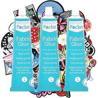 FABRIC GLUE 3x50ml Textile Material Clothes Cotton Polyester Denim Leather Suede • £6.98
