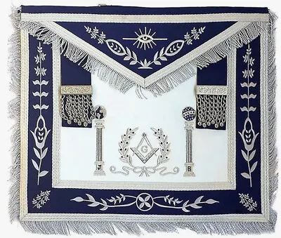 Masonic Navy Blue Apron Master Mason Square G & Pillars Freemasons Silver Fringe • $59.99