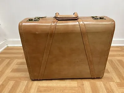 Vintage LEATHER SUITCASE W Hangers Travel Luggage Tote Bag Briefcase SUPERLITE • $24.99