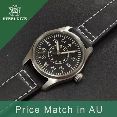 Steeldive SD1940T Flieger Type B B-Uhr Sterile NH35 Lume Leather BNIB • $136.35