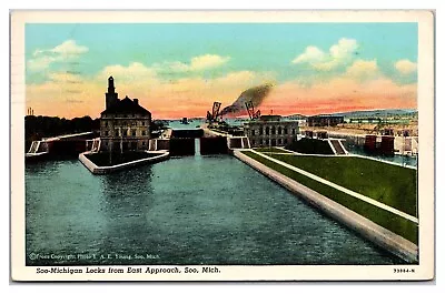 Soo-Michigan Locks From East Approach Soo Michigan Postcard • $4.44