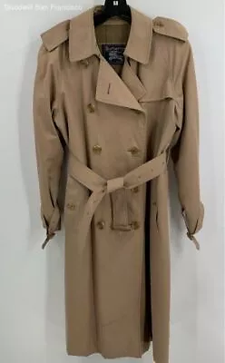 Vintage Burberry London Womens Beige Cotton Blend Belted Trench Coat Size 10 • $68