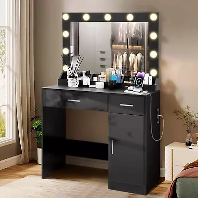 Makeup Vanity Desk W/Charging Station Lighted Mirror 2 Drawers & Cabinet SALE! • $168.99