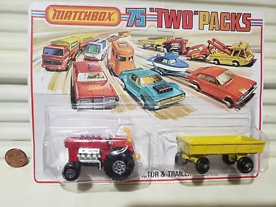 Lesney Matchbox 1976 TP2 RED MOD TRACTOR + YEW HAY TRAILER Two Pack Nu+SealedPkg • $89.95