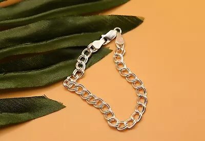 New 925 Sterling Silver 5mm Double Link Charm Bracelet - ALL Sizes - ITALY • $16.99