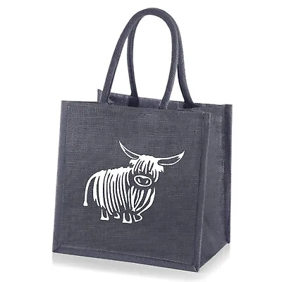 £12.99 • Buy SECONDS - 3 X Jute Hessian Burlap Medium Grey Shopping Bag - Printed Cow