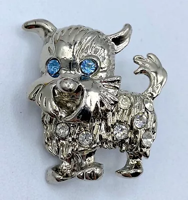 A9-1207 Vintage Brooch Silver Pin 1.25  Rhinestone Animal Pet Dog • $4.99