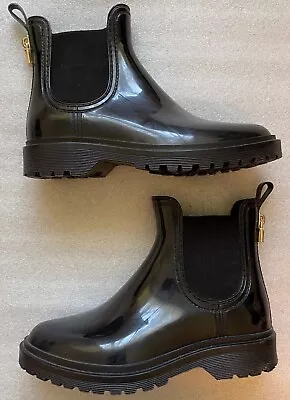 Michael Kors Black Patent Leather Pull On Rubber Rain Boots Women's Size 6 • $33