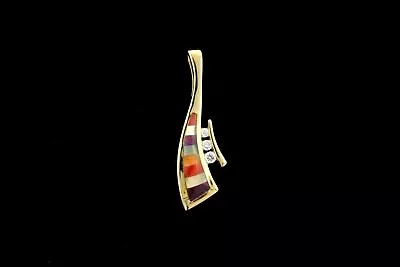 Kabana Pendant 14k Gold Inlay Spiny Oyster Diamond Mother Pearl Red Orange  • $739.35