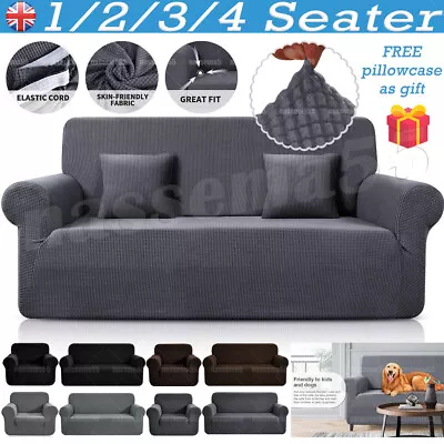 1/2/3 Seater Slipcover Solid Color Sofa Covers Stretch Couch Furniture Protector • £14.99