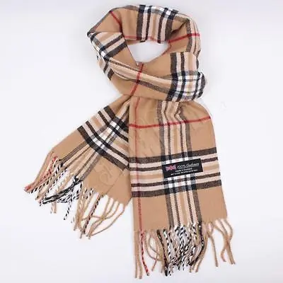 Men Women Unisex 100%CASHMERE Camel Scarf Tartan Stripe Plaid SCOTLAND • $7.99