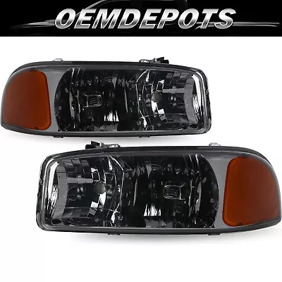 Headlights For 1999-2007 GMC SIERRA YUKON Smoke Housing Headlamps Assembly LH+RH • $45.99