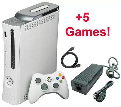 $139.99 • Buy Xbox 360 White Console Bundle Controller Cables HDD 5 Video Games Microsoft