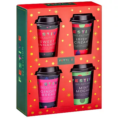 Set Of 4 Cofee Takeout Cups Flavoured Instant Coffee Mix Gift Set - 88g • £11.95