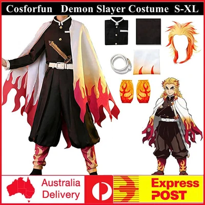$17.42 • Buy Adults Demon Slayer Costume Rengoku Kyoujurou Cosplay Wig Kimono Christmas Party
