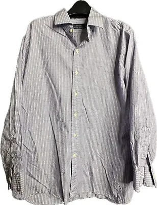 Polo Ralph Lauren Mens Shirt Purple Striped Size 17 1/2 Long Sleeve Button Up • $14.95