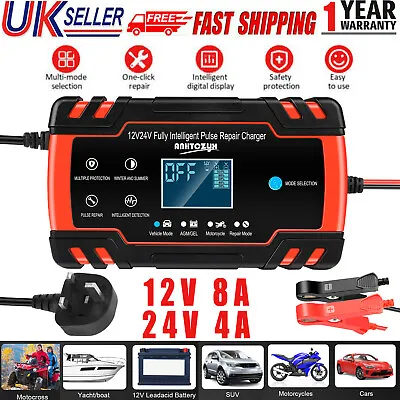 12V 24V 8 Amp Intelligent Smart Car Battery Charger Pulse Repair AGM EFB AFB GEL • £14.99