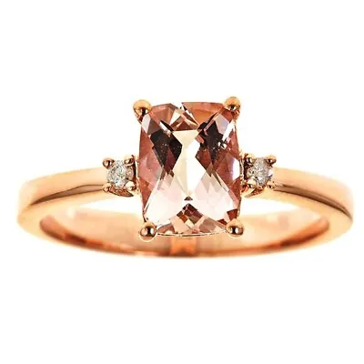 1.10 Ct Lab Created Morganite & Diamond 14K Rose Gold Fn 3-Stone Engagement Ring • $87.69