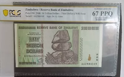 Zimbabwe 50 Trillion Dollars Banknote PMG 67 Uncirculated AA2984109 • £25