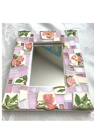 Vintage Franciscan Desert Rose Mosaic Accent Mirror - Broken China-Stained Glass • $65