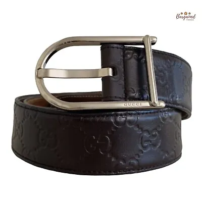 Authentic Gucci Brown GG Monogram Embossed Leather Silver Buckle Belt 90/36 • $345