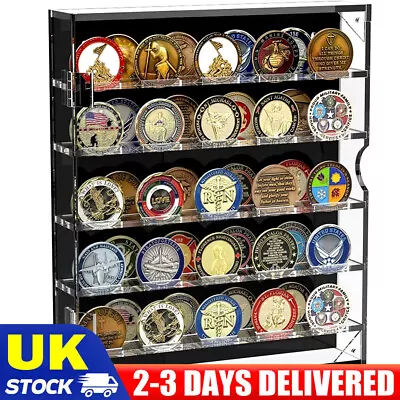 Military Challenge Coin Pin Medal Display Case Cabinet Wall Rack W/Door Coin 45 • £19.90