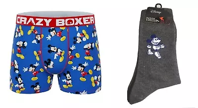 Disney Mickey Mouse Crazy Boxer Briefs + Crew Socks Men's Size S L C8M • $14.99