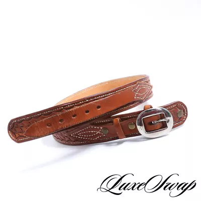 LNWOT Anonymous Thick Wide Whiskey Saddle Tan Tooled Western Leather Belt NR • £7.91