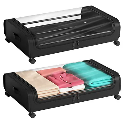 Under Bed Storage With Wheels Clothes Organizer Container Drawer Rolling • £24.55