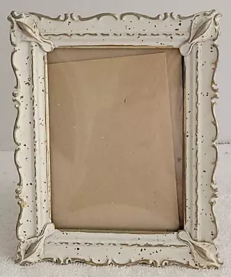 Vintage White Gold Metal Picture Frame Stand Arched Glass 5 1/4  X 4 1/4  • $9.99