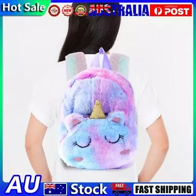 Cartoon Unicorn Plush Child School Bag Casual Cute Girls Kids Backpack (Purple) • $12.25