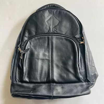 $37.72 • Buy Vintage TJ Black Genuineness Leather Backpack Padded Laptop Bag Colombia Made 0